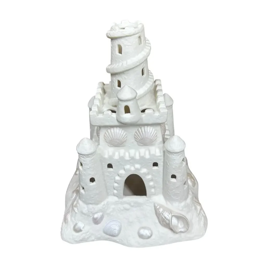 PartyLite Bisque Porcelain Sandcastle Beach House Decor Tea Light Candle Holder